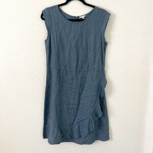 Garnet Hill Sz 6 100% Linen Ruffle Gray Faux Wrap Dress Minimalist Beachy Boho